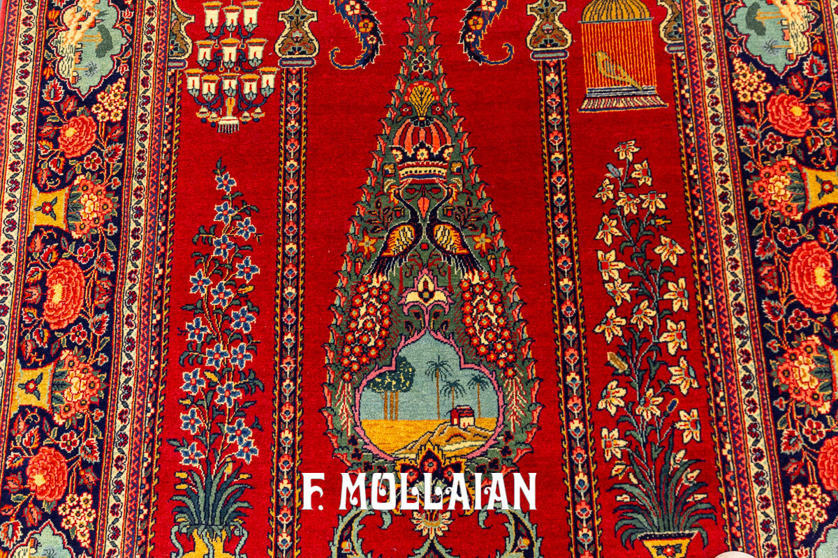 Kashan Dabir Carpet Red Prayer Field  n°:802543